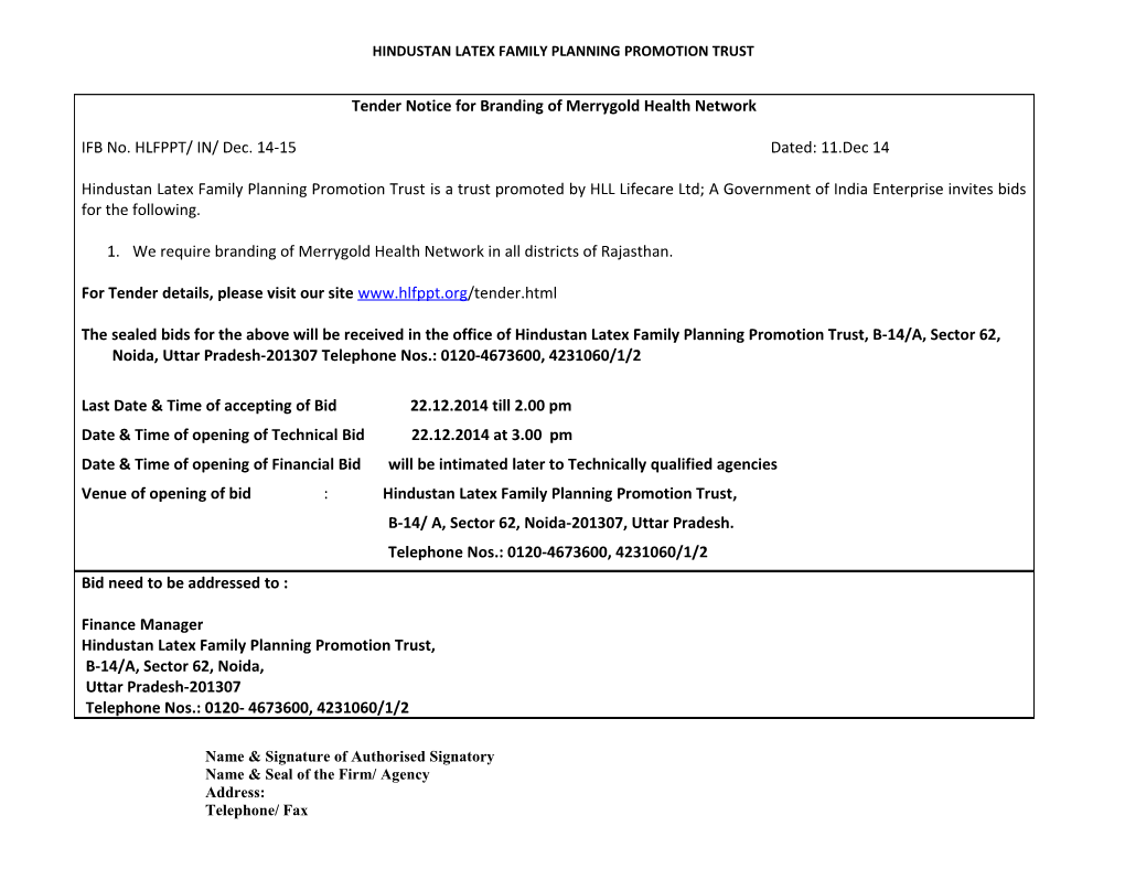 Tender Notice for Branding of Merrygold Health Network