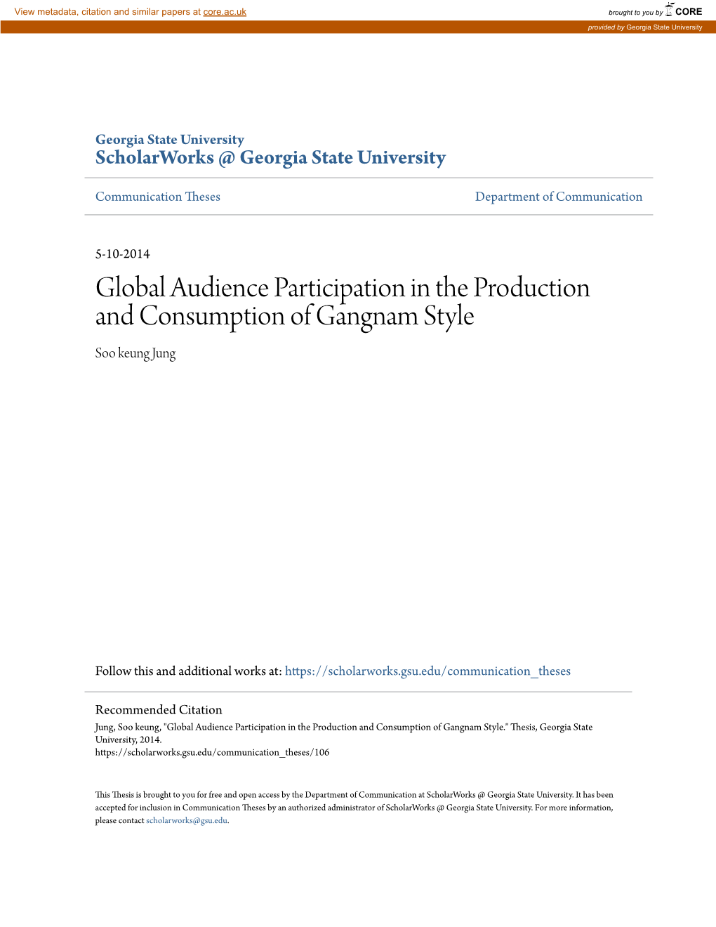 Global Audience Participation in the Production and Consumption of Gangnam Style Soo Keung Jung