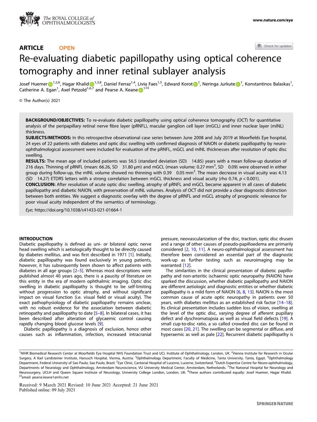 Re-Evaluating Diabetic Papillopathy Using Optical Coherence Tomography and Inner Retinal Sublayer Analysis