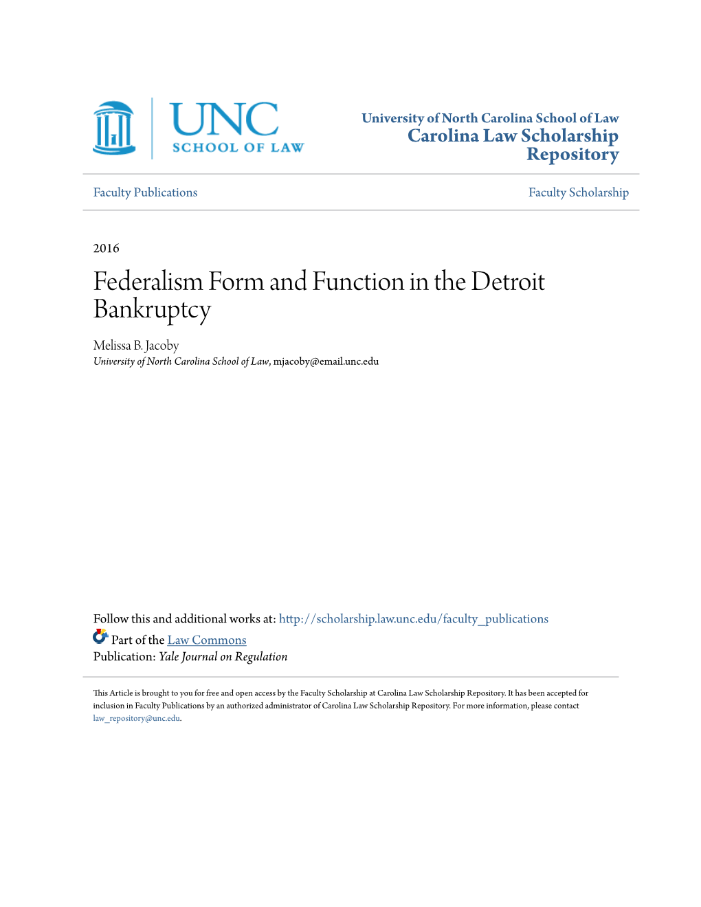 Federalism Form and Function in the Detroit Bankruptcy Melissa B