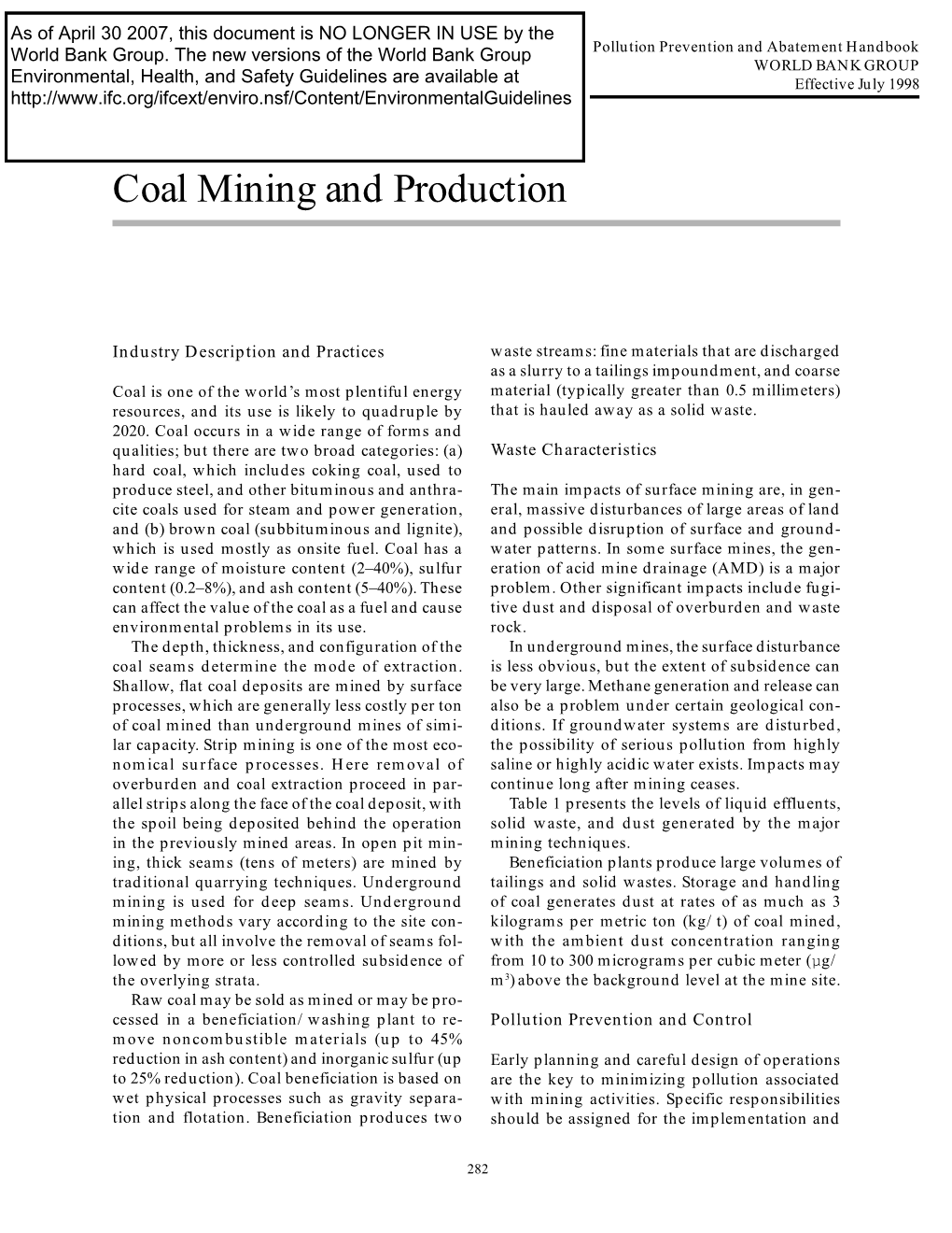 Coal Mining and Production