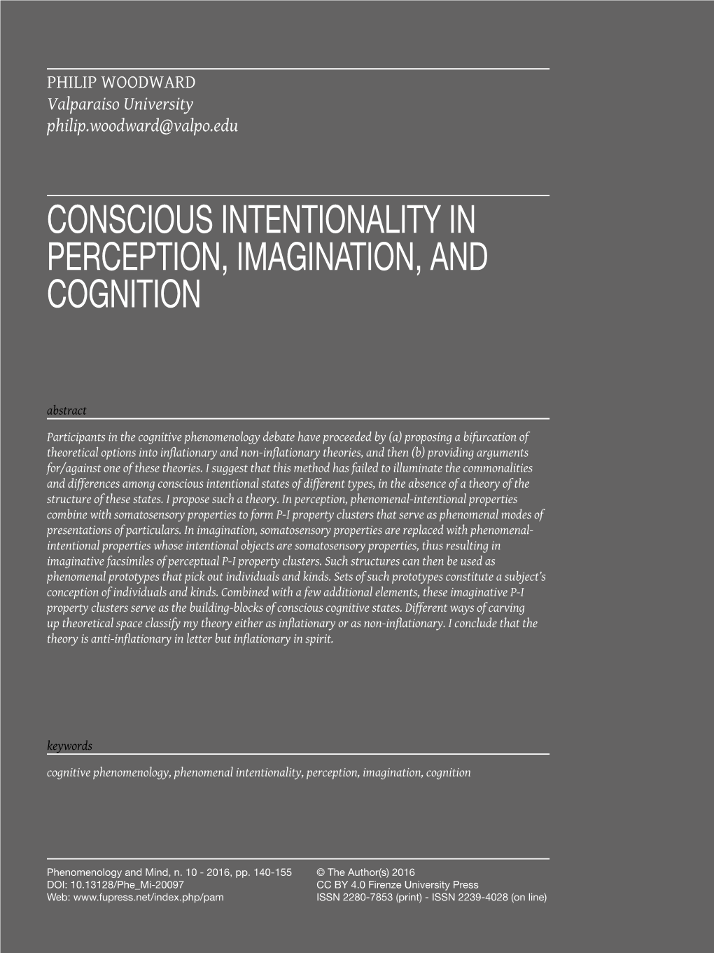 Conscious Intentionality in Perception, Imagination, and Cognition