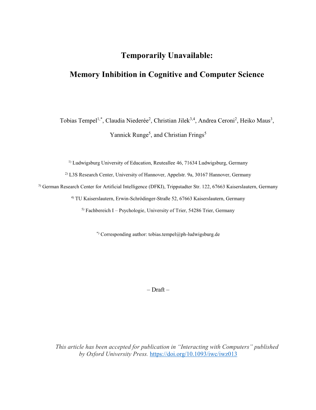 Memory Inhibition in Cognitive and Computer Science