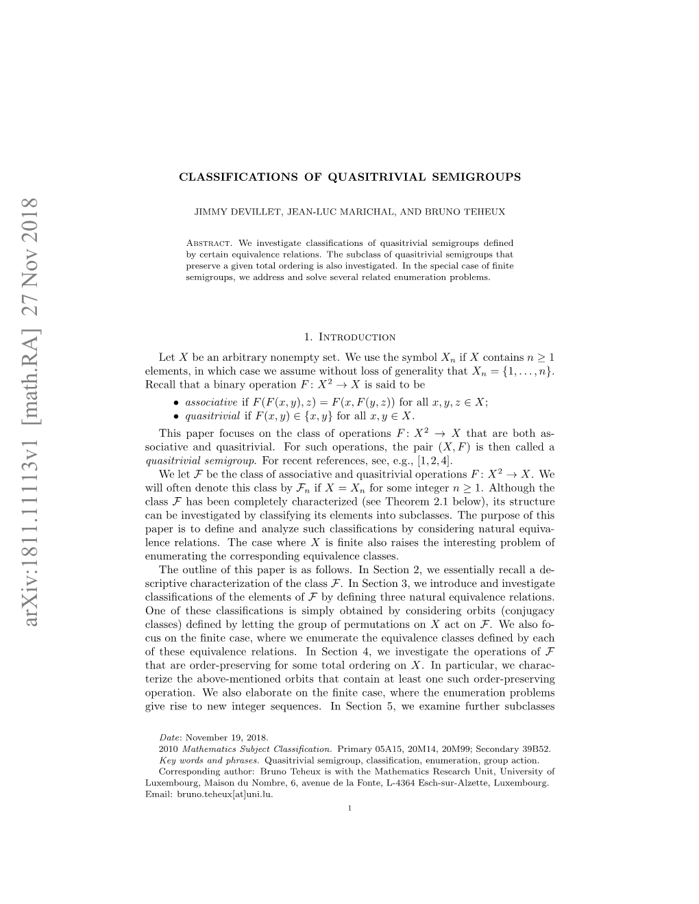 Classifications of Quasitrivial Semigroups 3