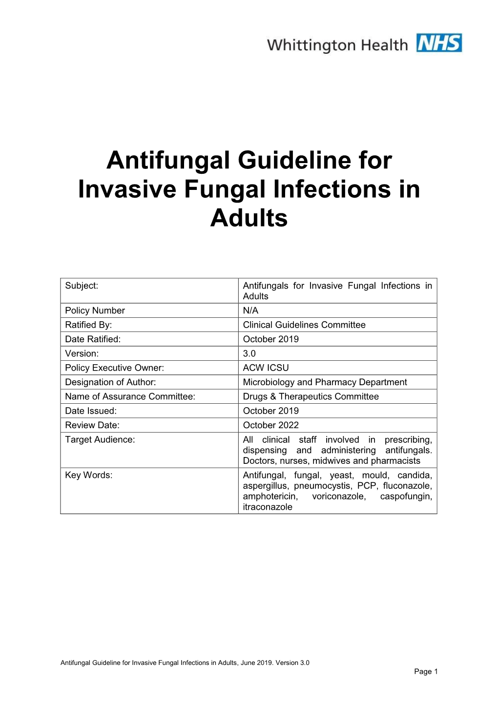 Antifungal Guideline for Invasive Fungal Infections in Adults