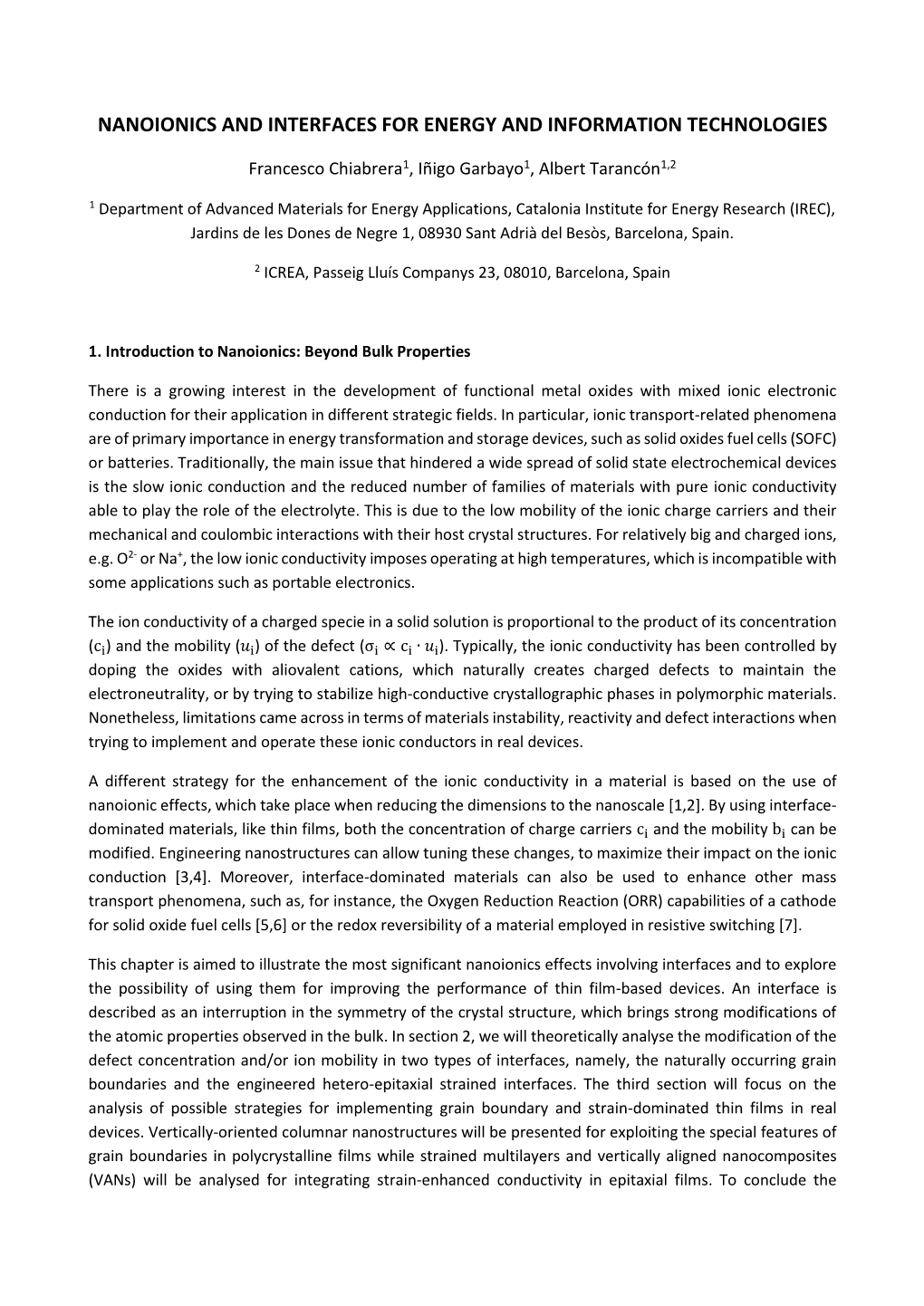 Nanoionics and Interfaces for Energy and Information Technologies