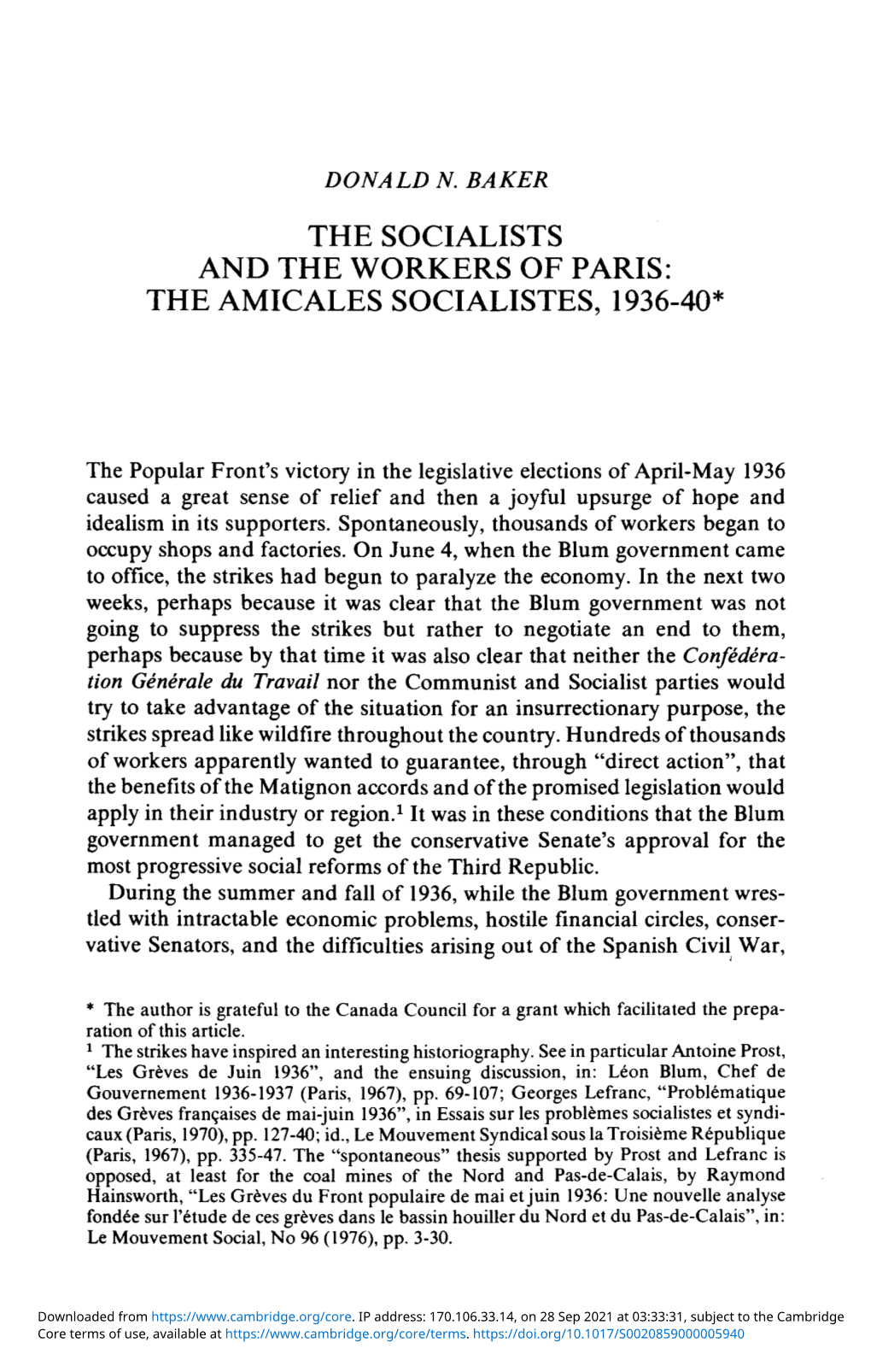 The Socialists and the Workers of Paris: the Amicales Socialistes, 1936-40*