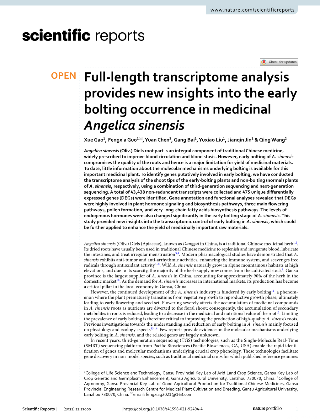Full-Length Transcriptome Analysis Provides New Insights Into the Early