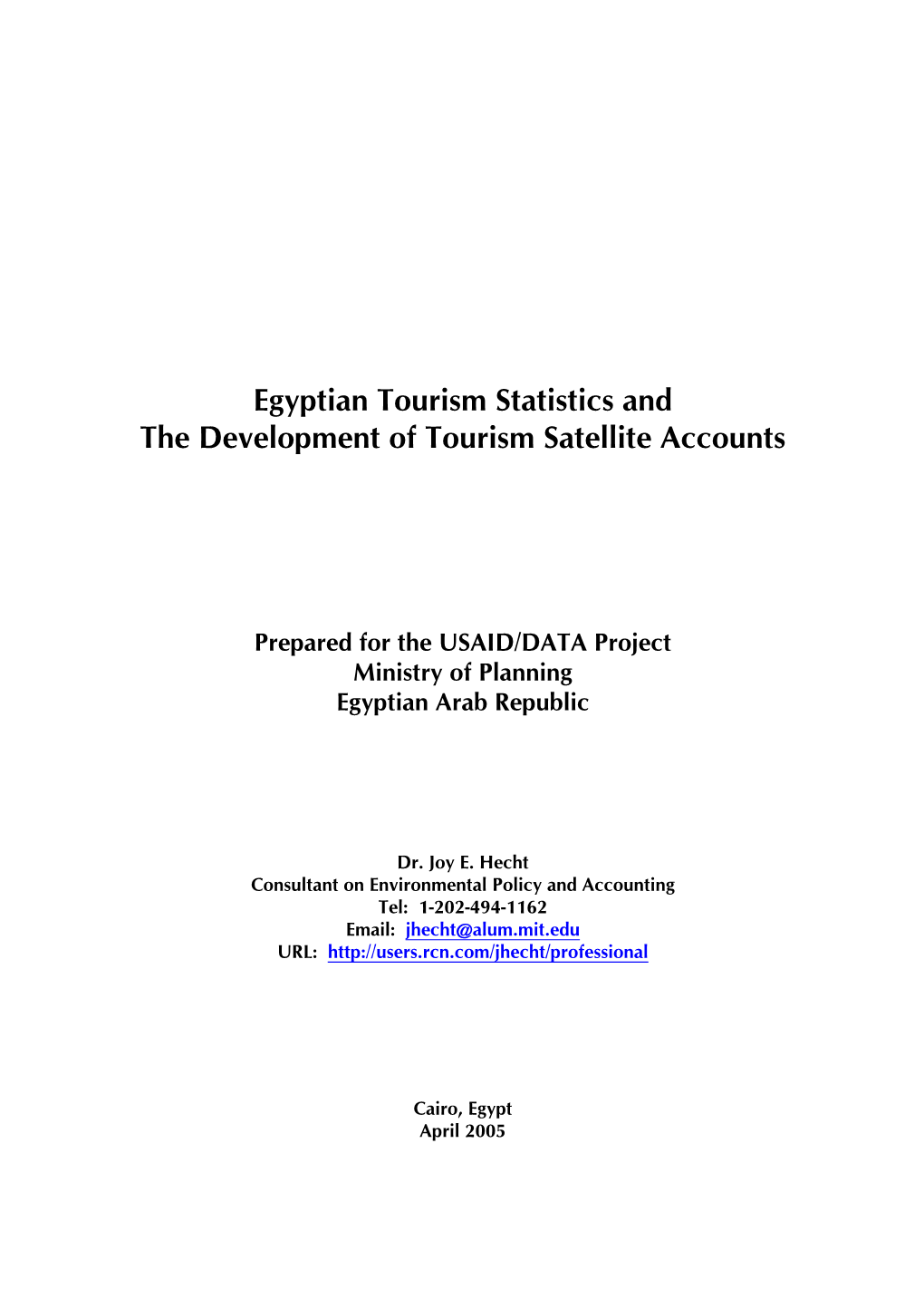 Egyptian Tourism Statistics and the Development of Tourism Satellite Accounts