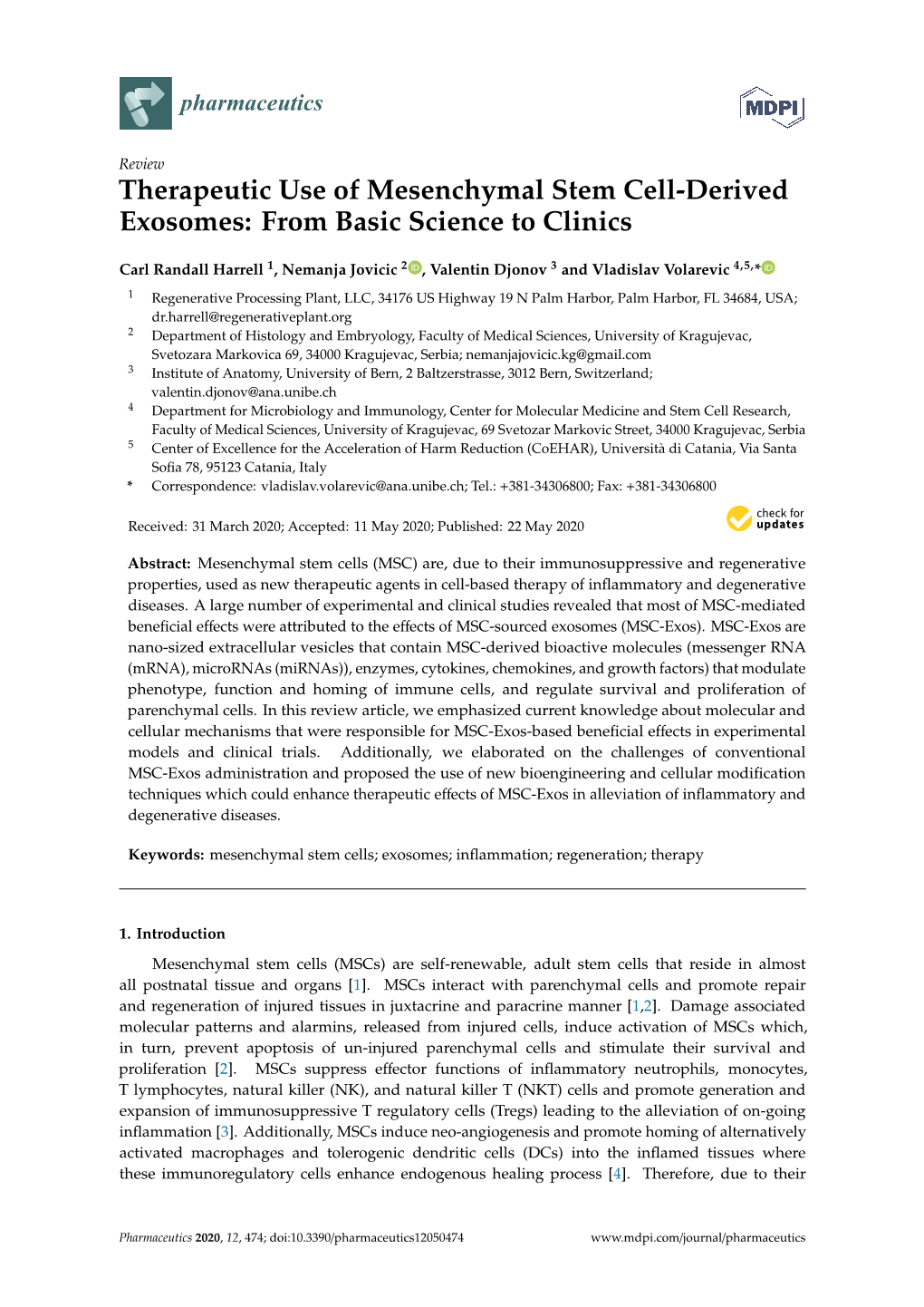 Therapeutic Use of Mesenchymal Stem Cell-Derived Exosomes: from Basic Science to Clinics