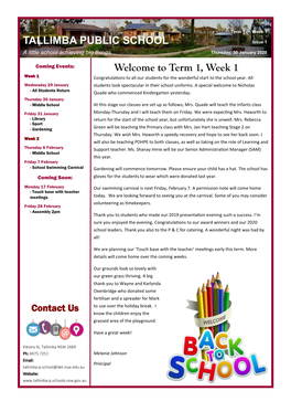 Term 1, Week 1 TALLIMBA PUBLIC SCHOOL