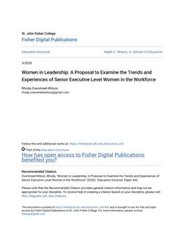 Women in Leadership: a Proposal to Examine the Trends and Experiences of Senior Executive Level Women in the Workforce
