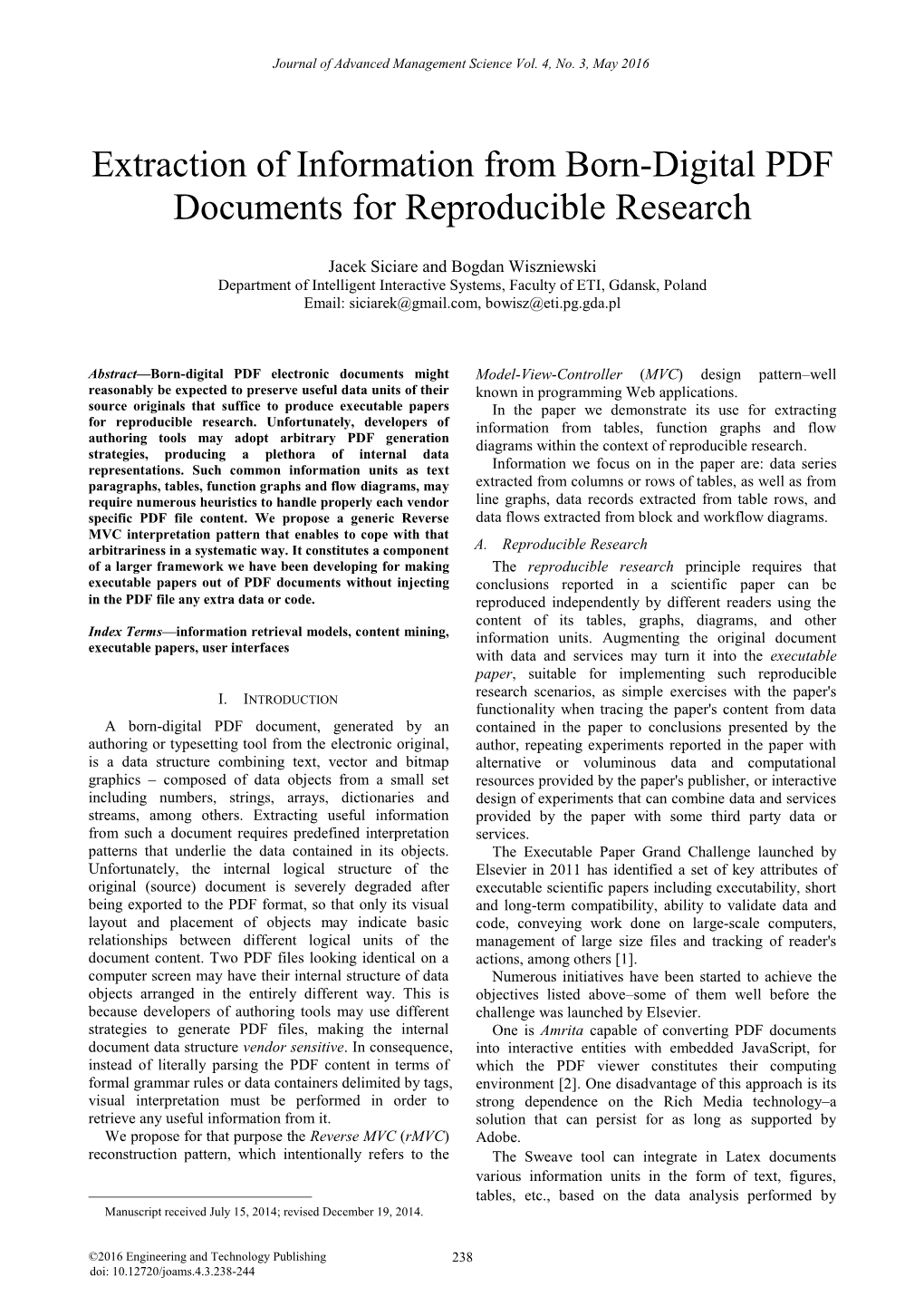 Extraction of Information from Born-Digital PDF Documents for Reproducible Research