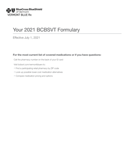 Your 2021 BCBSVT Formulary Effective July 1, 2021