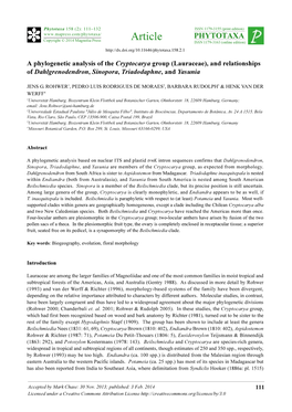 A Phylogenetic Analysis of the Cryptocarya Group (Lauraceae), and Relationships of Dahlgrenodendron, Sinopora, Triadodaphne, and Yasunia