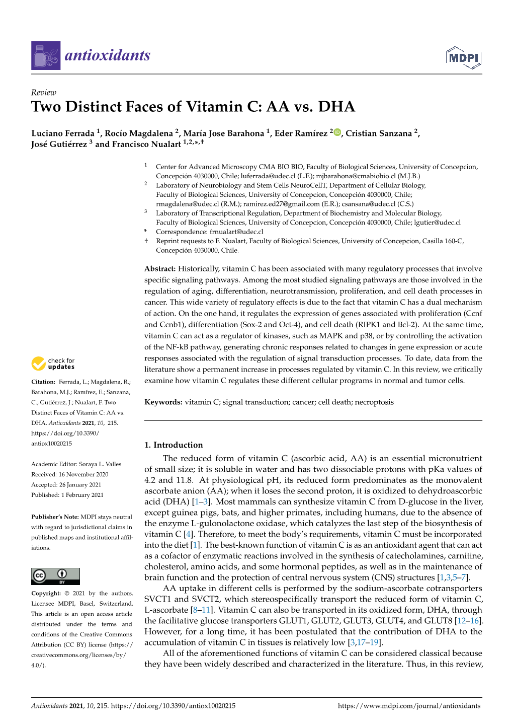 Two Distinct Faces of Vitamin C: AA Vs. DHA