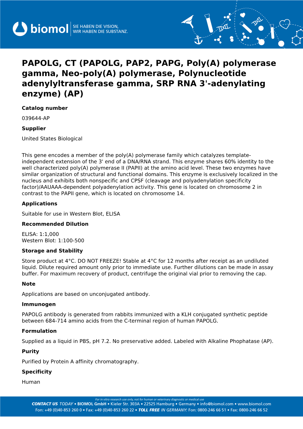 Usbiological Datasheet