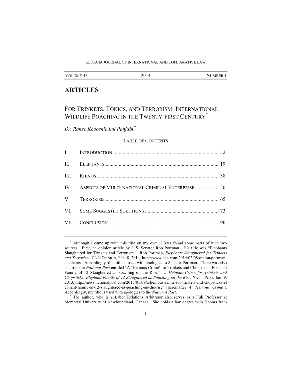 For Trinkets, Tonics, and Terrorism: International Wildlife Poaching In