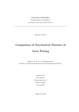 Comparison of Neoclassical Theories of Asset Pricing