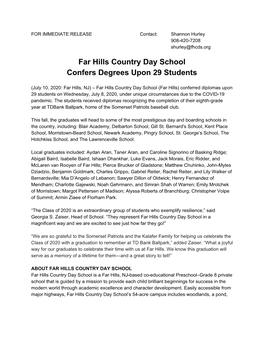 Far Hills Country Day School Confers Degrees Upon 29 Students