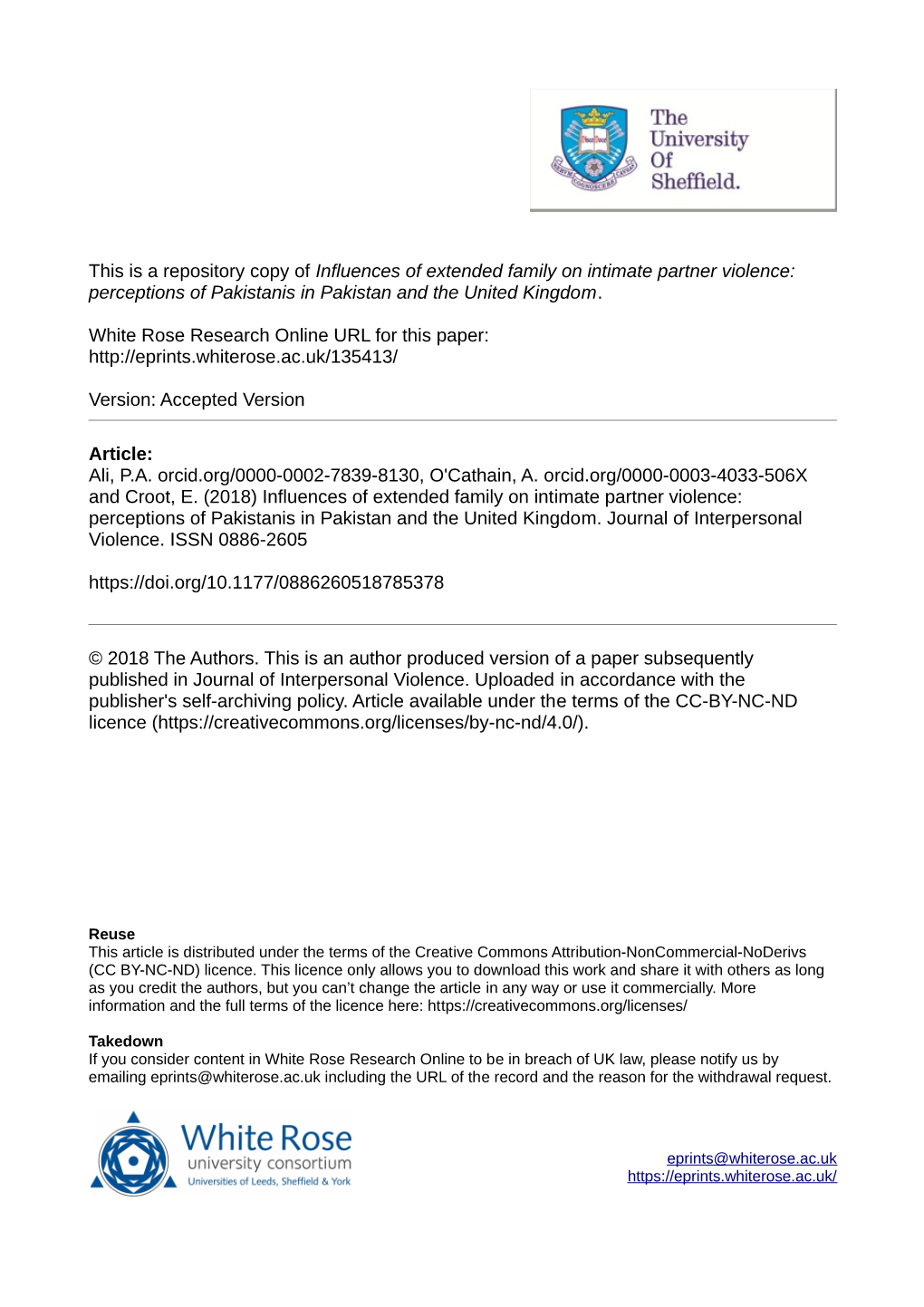 Influences of Extended Family on Intimate Partner Violence: Perceptions of Pakistanis in Pakistan and the United Kingdom