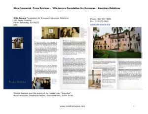 Nina Franoszek Press Reviews - Villa Aurora Foundation for European - American Relations