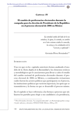 El Cambio De Preferencias Electorales Durante La Campaña Para La Elección De Presidente De La República En El Proceso Electoral De 2006 En México
