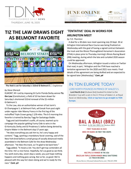 Tiz the Law Draws Eight As Belmont Favorite