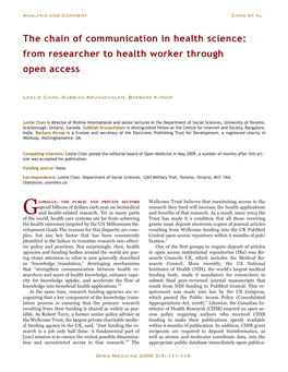 From Researcher to Health Worker Through Open Access
