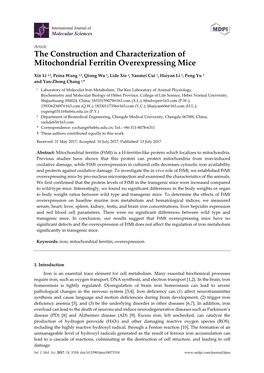 The Construction and Characterization of Mitochondrial Ferritin Overexpressing Mice