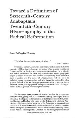 Century Historiography of the Radical Reformation