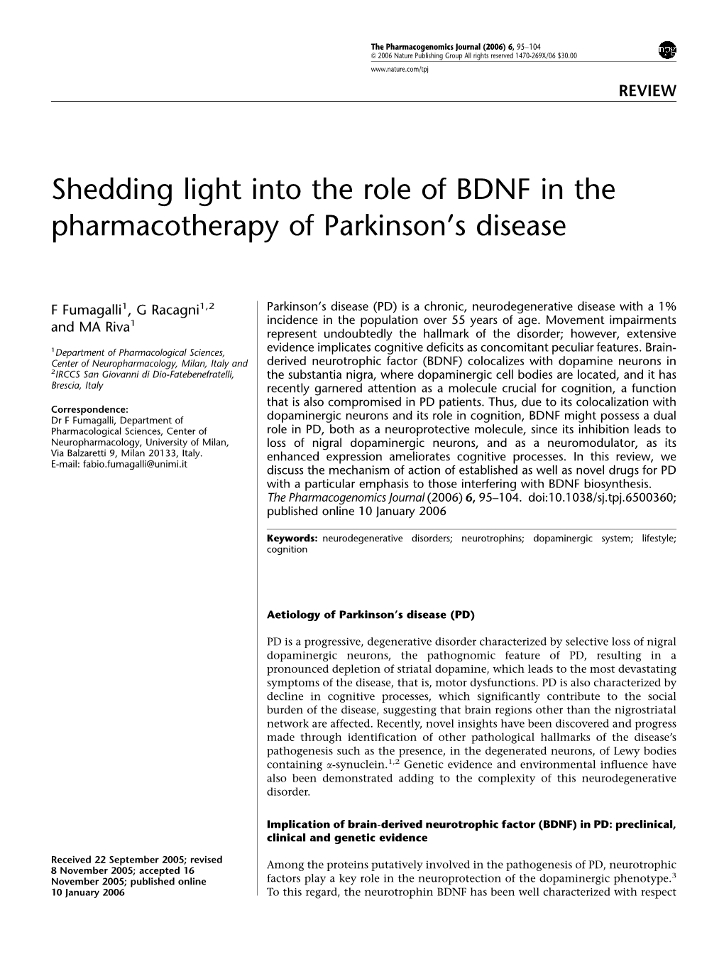 Shedding Light Into the Role of BDNF in the Pharmacotherapy of Parkinson’S Disease