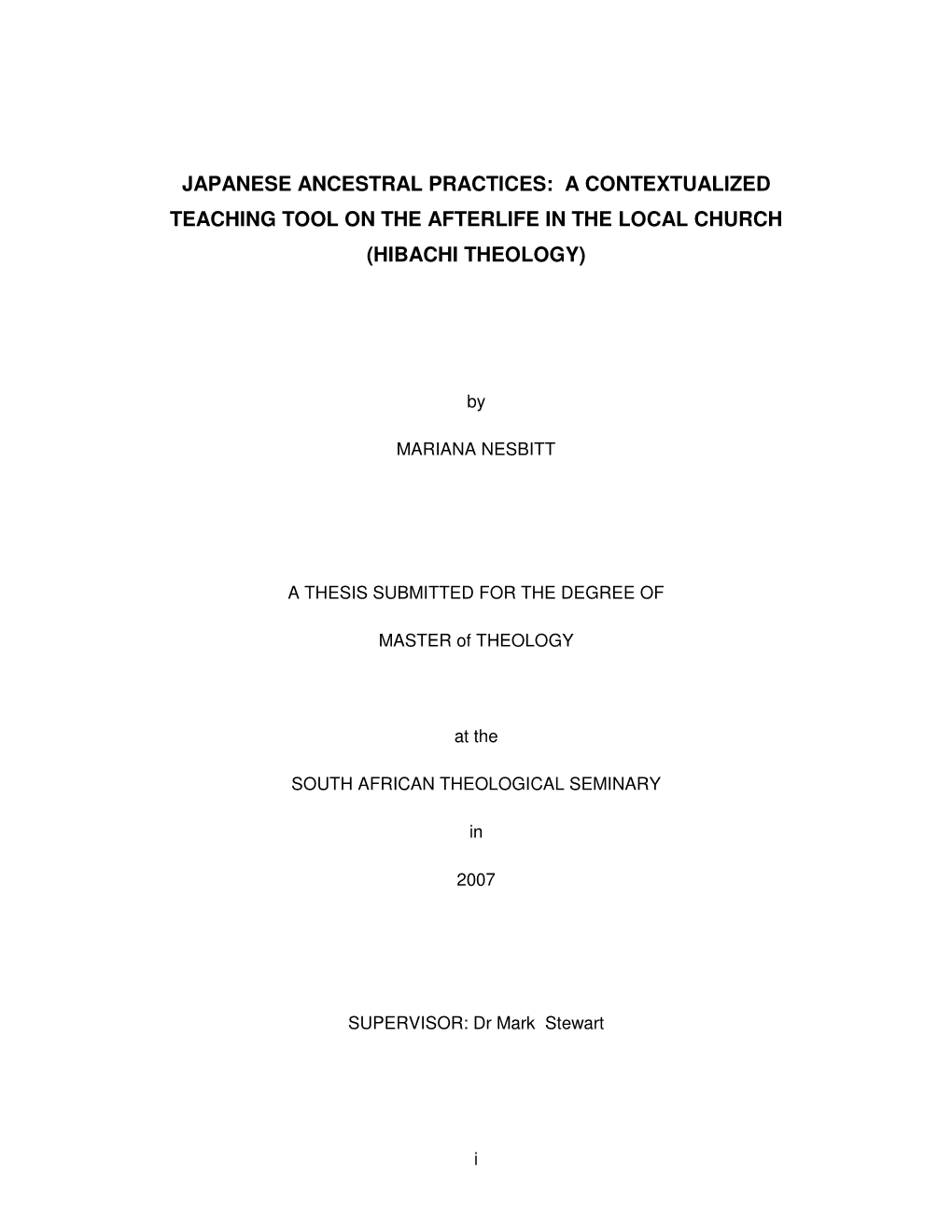 Japanese Ancestral Practices: a Contextualized Teaching Tool on the Afterlife in the Local Church (Hibachi Theology)