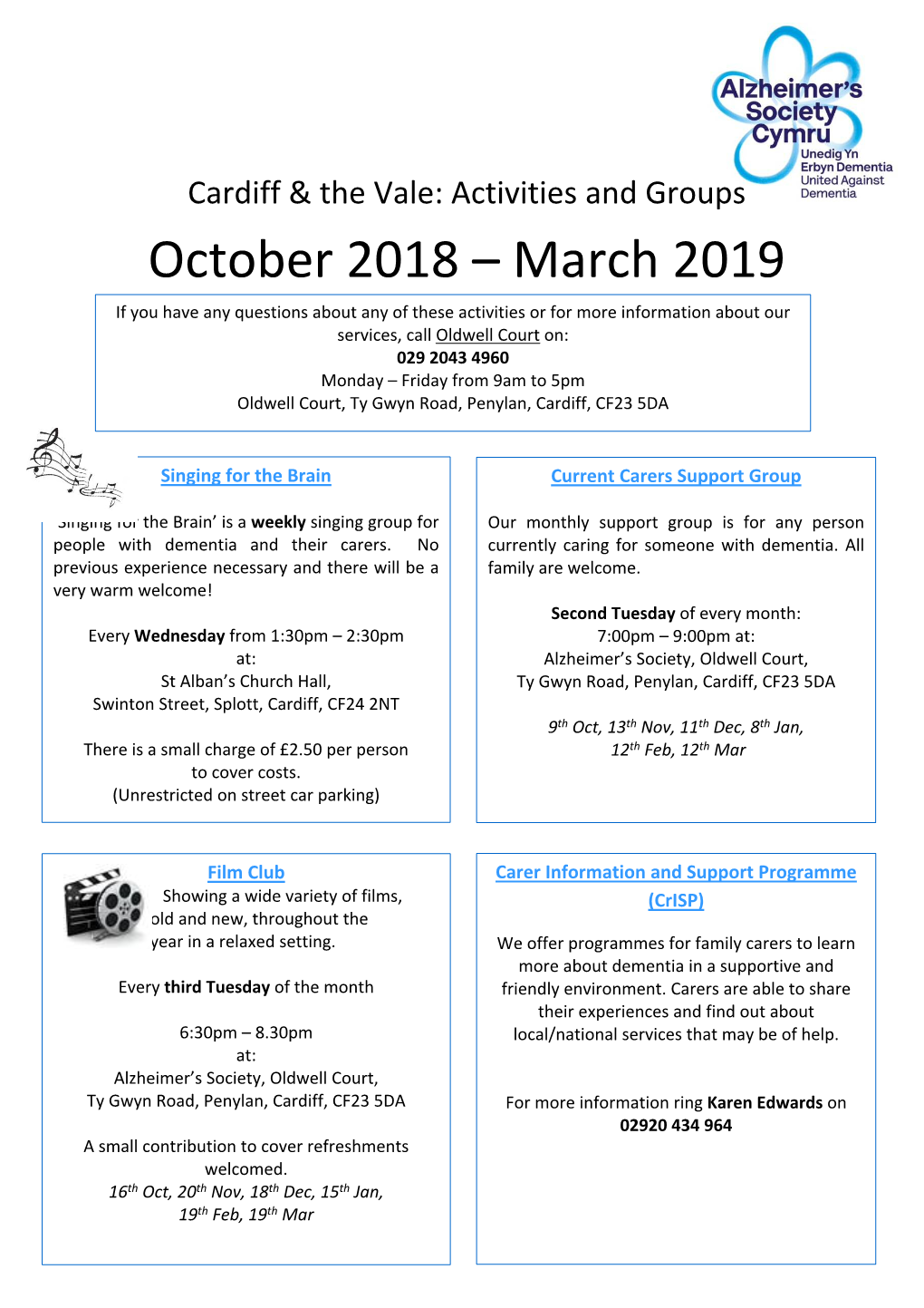 Alzheimer's Cardiff and Vale Activities