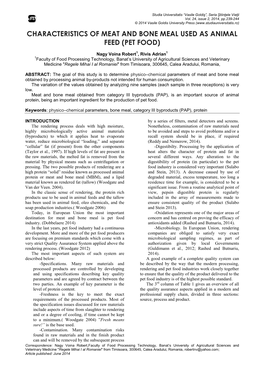 Characteristics of Meat and Bone Meal Used As Animal Feed (Pet Food)