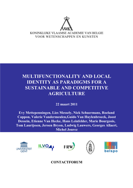 Multifunctionality and Local Identity As Paradigms for a Sustainable and Competitive Agriculture