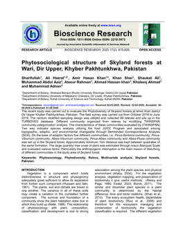 Ullah Et Al., Phytosociological Structure of Skyland Forests Community Type Present in Dir, Swat and Adjacent Valley Also