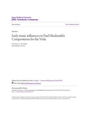 Early Music Influences in Paul Hindemith's Compositions for the Viola Domenico L