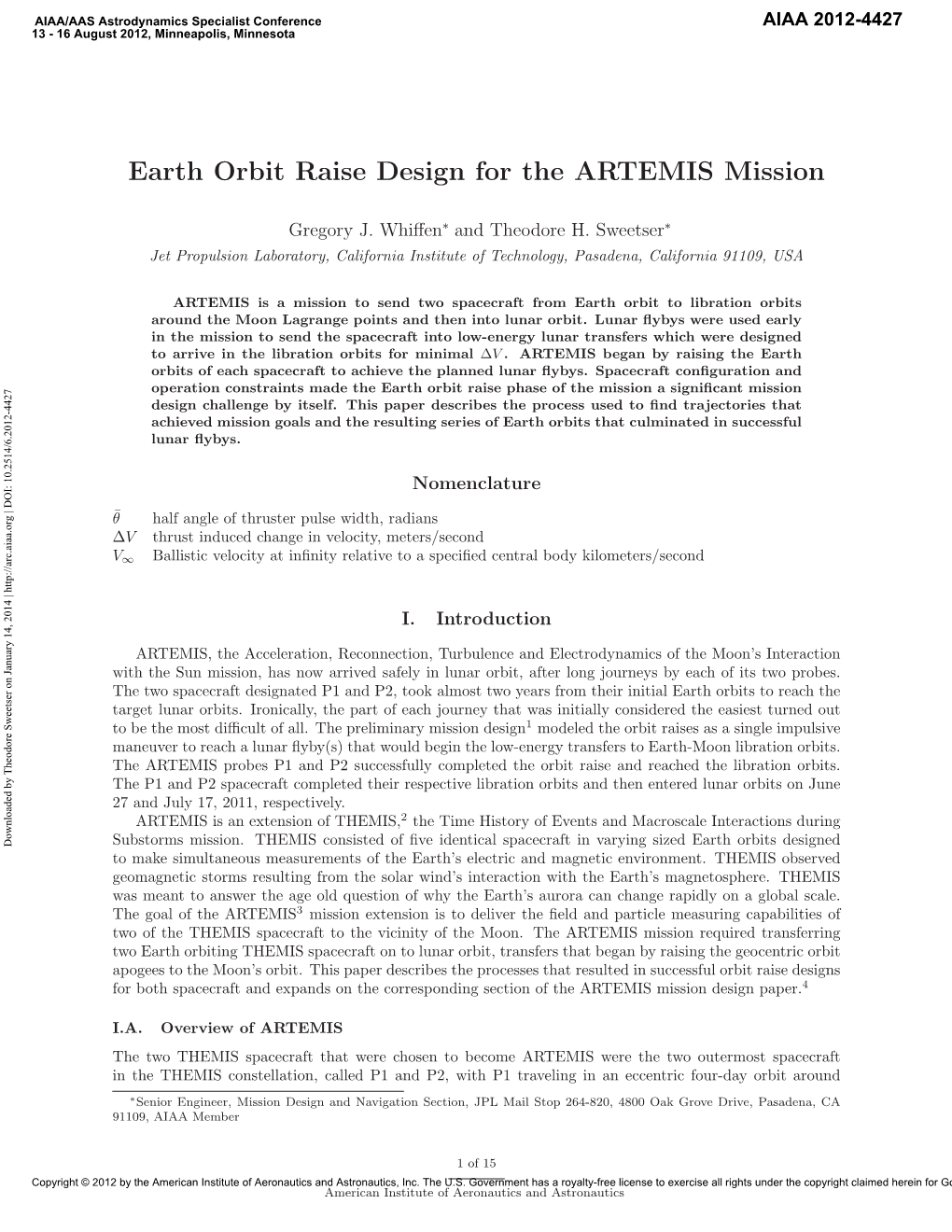 Earth Orbit Raise Design for the ARTEMIS Mission