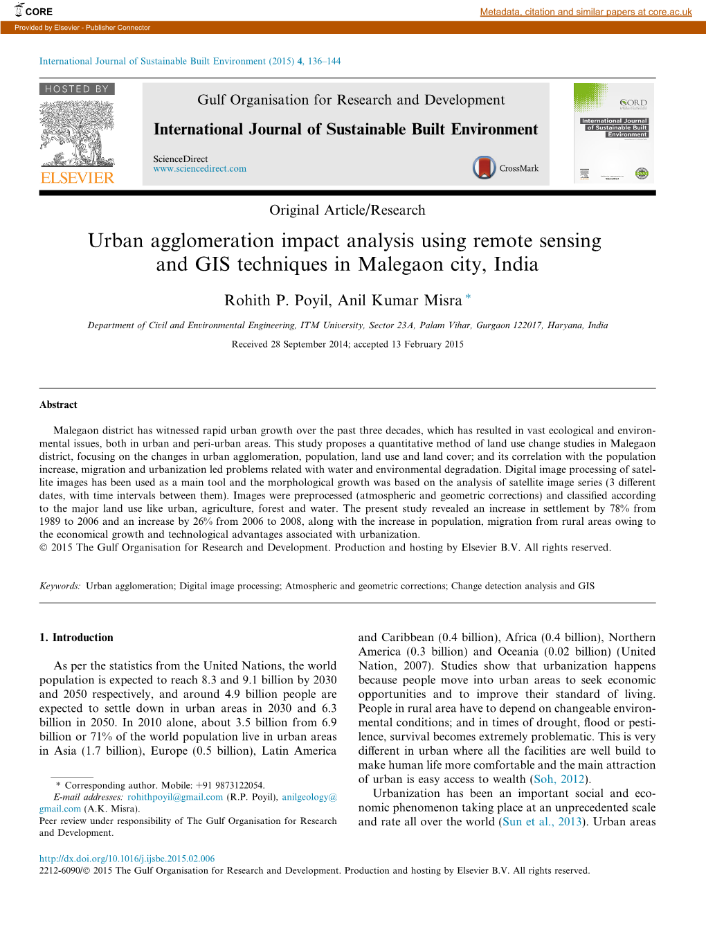Urban Agglomeration Impact Analysis Using Remote Sensing and GIS Techniques in Malegaon City, India