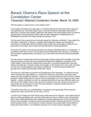 Barack Obama's Race Speech at the Constitution Center