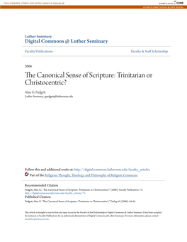 The Canonical Sense of Scripture: Trinitarian Or Christocentric?