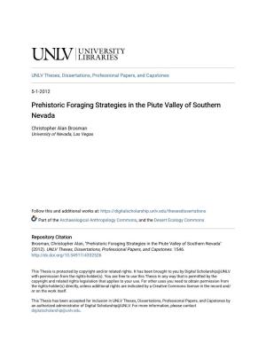 Prehistoric Foraging Strategies in the Piute Valley of Southern Nevada
