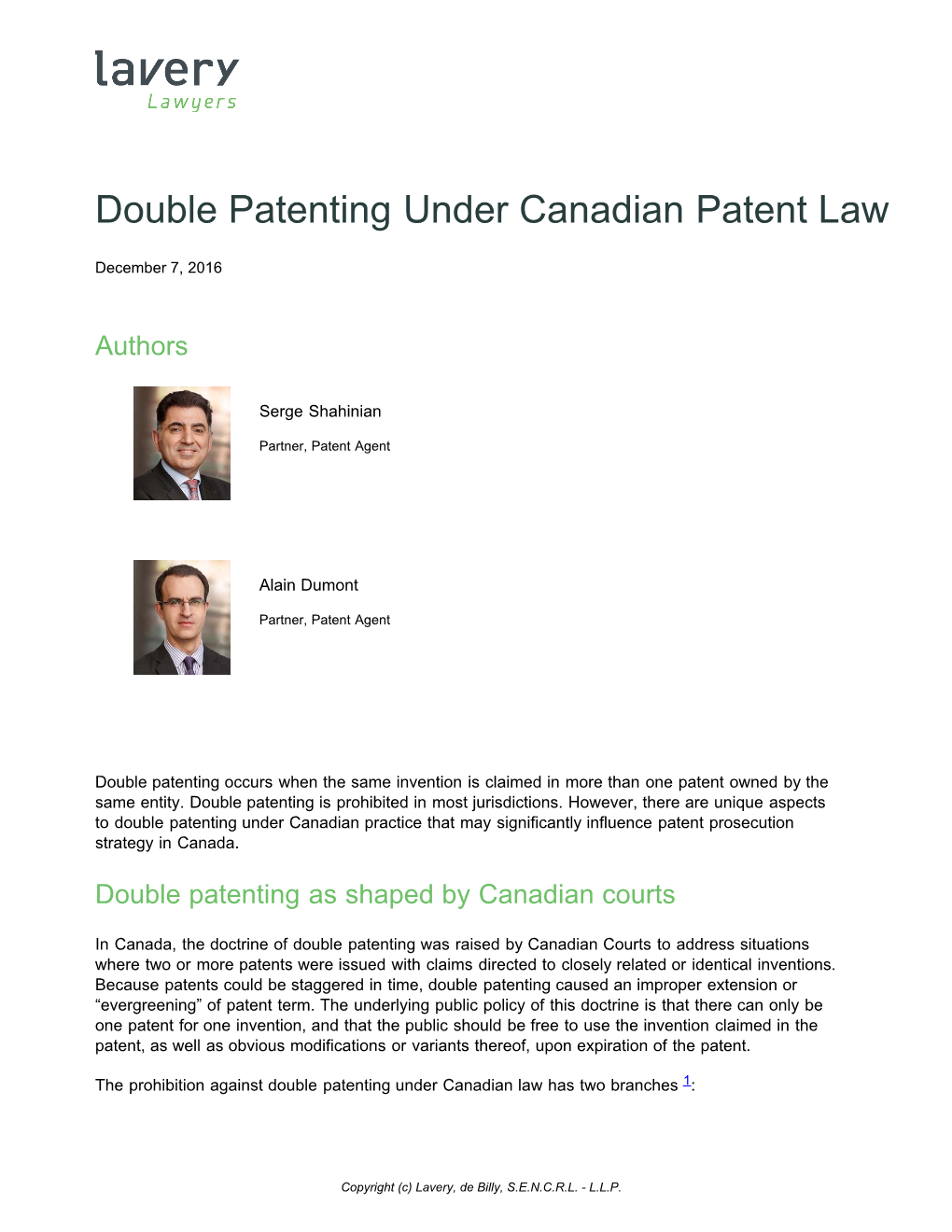 Double Patenting Under Canadian Patent Law