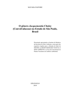 O Gênero Jacquemontia Choisy (Convolvulaceae) No Estado De São Paulo, Brasil
