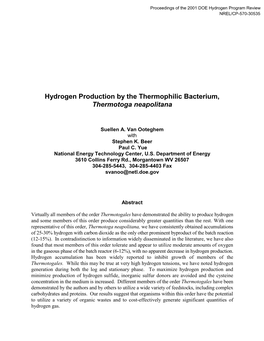 Hydrogen Production by the Thermophilic Bacterium, Thermotoga Neapolitana