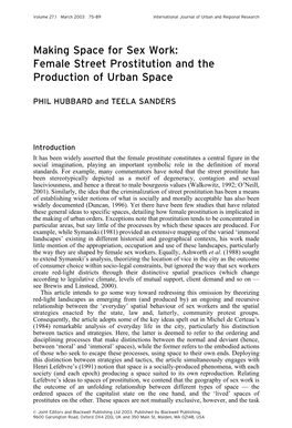 Making Space for Sex Work: Female Street Prostitution and the Production of Urban Space