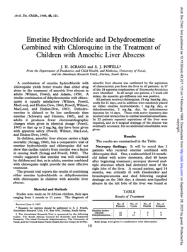 Emetine Hydrochloride and Dehydroemetine Combined with Chloroquine in the Treatment of Children with Amoebic Liver Abscess