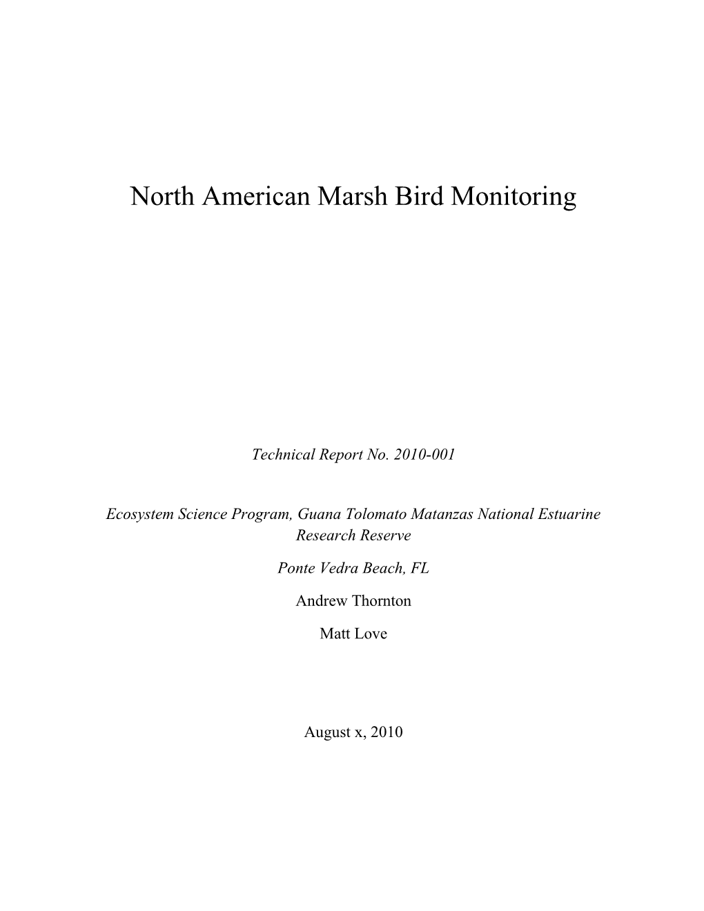 North American Marsh Bird Monitoring