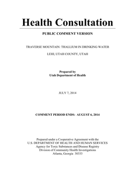 Traverse Mountain: Thallium in Drinking Water Lehi, Utah County